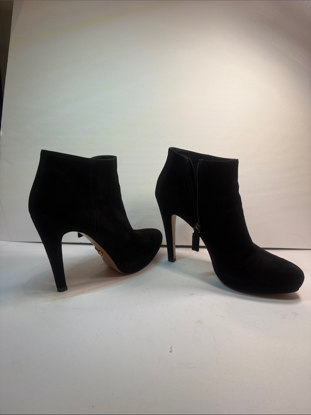Prada Black Suede High Heel Ankle Booties